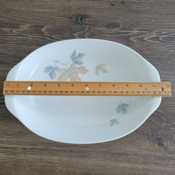 Vintage Noritake Maplewood 11" Oval Serving Bowl Blue & Tan Autumn Leaves c1960s - Picture 9 of 12